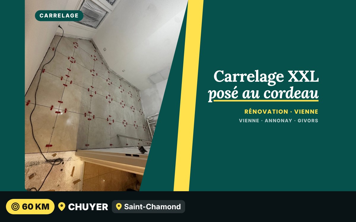 Notre équipe va poser le carrelage grand format de votre salle de bain à Écully