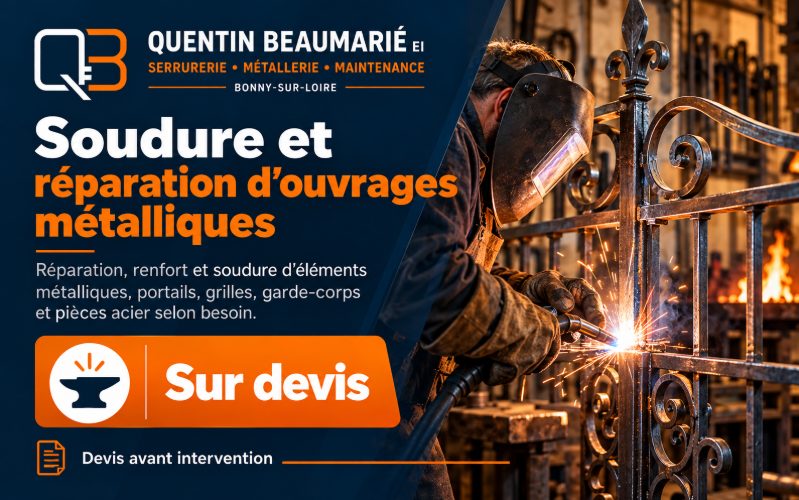 Soudure, réparation métallique et ferronnerie artisanale à Faverelles